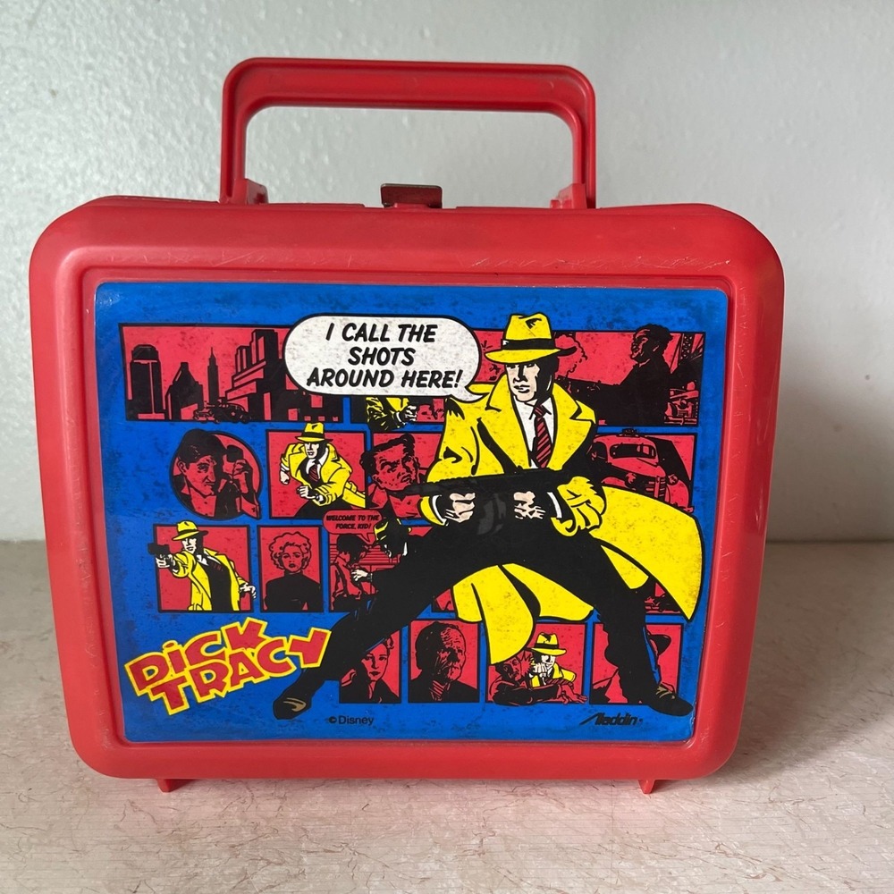 Vintage Disney DICK TRACY‎ Movie 80's 90's Plastic Aladdin Red Lunchbox Thermos